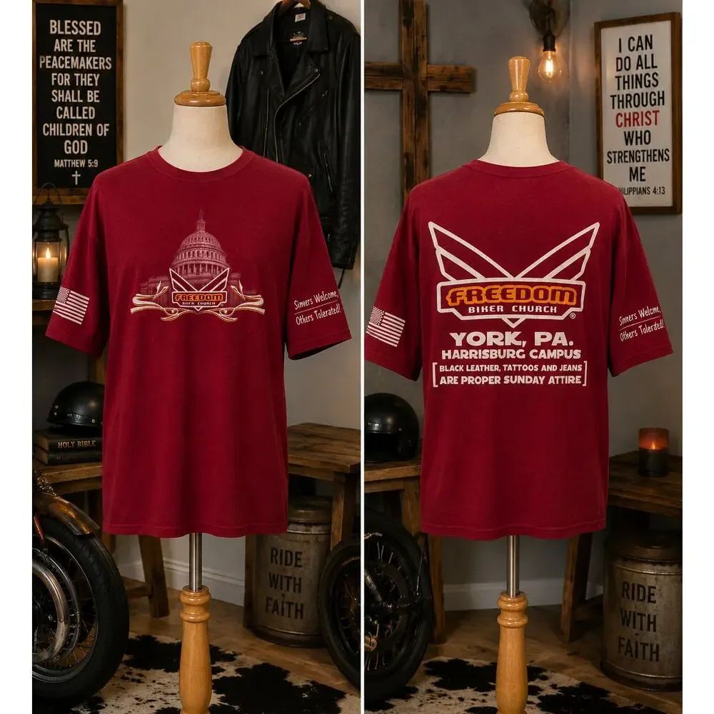 Vintage Freedom Biker Church Russell Athletic Graphic Tee Large